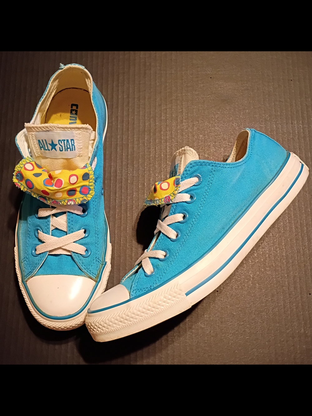 Converse Turquoise Low Top Canvas Sneakers with Polka Dot Tongue